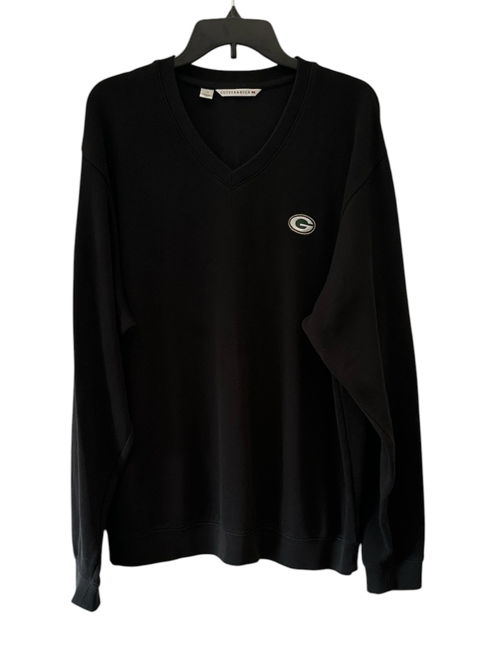 Cutter & Buck Green Bay Packers Sweater V Neck Black Large 100% Supima Cotton